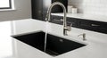Modern Kitchen Sink with Brushed Steel Faucet Royalty Free Stock Photo