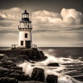 Majestic Beacon: Stormy Skies Over Rocky Coast