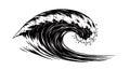 Stylized Black and White Ocean Wave Drawing Royalty Free Stock Photo