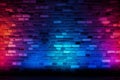 Striking Neon blue red brick wall structure. Generate AI