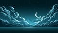 Crescent moon amidst dramatic clouds over a dark, reflective ocean Royalty Free Stock Photo