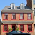 Old downtown home: orange brick and red trim, Lancaster, PA. Royalty Free Stock Photo