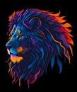 Striking painting captures the essence of a lion with its bold colors and formidable expression, commanding attention and awe,