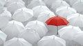 Standout Shelter: Red Umbrella Amidst a Sea of Uniformity Royalty Free Stock Photo