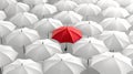 Standout Shelter: Red Umbrella Amidst a Sea of Uniformity Royalty Free Stock Photo
