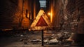 Urban Decay: Eerie Warning Sign in Desolate Cityscape