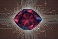 Ruby Gemstone At Center Of Digital Circuit Royalty Free Stock Photo