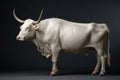 Ai Generative Portrait of a white cow with horns on a dark gray background