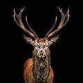 Striking portrait of a majestic red deer against an enigmatic black backdrop, inviting you into its captivating presence Royalty Free Stock Photo