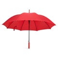 A striking red umbrella stands open, isolated against a pristine white background in this ai generated image isolated on white Royalty Free Stock Photo
