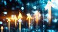 A striking representation of financial progress with upward arrows and intricate data visuals in a digital concept