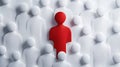 Red Person Stands out Amongst White Figures in a Crowd Royalty Free Stock Photo