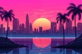 Retro Wave Sunset Metropolis