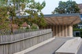 Modern architecture, Zug, Switzerland.  Angular roofline of the Stadtgarten Pavillon with clear blue sky background Royalty Free Stock Photo