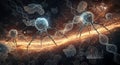 Nanobots manipulating DNA in a futuristic glowing environment Royalty Free Stock Photo