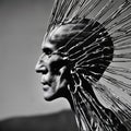 Striking Sculpture with Metal Wire Headdress in Monochrome Royalty Free Stock Photo