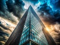 A Striking Silhouette Dramatic Clouds Embrace a Modern Triangular Skyscraper in a Powerful Black and White Royalty Free Stock Photo