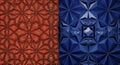 Dual Geometric Patterns: Traditional Red and Modern Blue Abstract Background Royalty Free Stock Photo