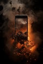 Exploding Mobile Phone on fire - smoke