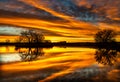A Striking Sunrise over the Plains Reflecting on Lake Royalty Free Stock Photo