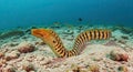 Striking Tiger Moray Eel Emerging from Sandy Seabed Royalty Free Stock Photo