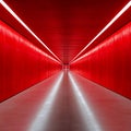 striking tunnel with plain red wall, illuminated by bright lights, creates dramatic perspective. vibrant color and sleek design Royalty Free Stock Photo