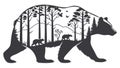 Bear silhouette with forest, depicting wildlife and natural habitat, vector design Generative AI Royalty Free Stock Photo