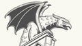 Gothic Gargoyle on Rooftop Vector Illustration, vector design Generative AI Royalty Free Stock Photo