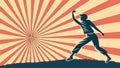 Dynamic Figure Poised for Action in Sunburst, vector design Generative AI Royalty Free Stock Photo
