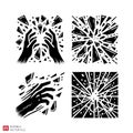 Shattered Glass and Hands Silhouette Set Royalty Free Stock Photo
