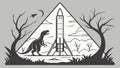Rocket and Dinosaur in Triangle Vector Illustration, vector design Generative AI Royalty Free Stock Photo