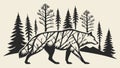 Wolf Silhouette in Pine Forest Landscape, vector design Generative AI Royalty Free Stock Photo