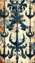 Nautical Anchor Pattern with Ornate Filigree on Textured Background Royalty Free Stock Photo