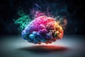 blast of colors explosion. Colorful creative brain. Creative Spark, Inventiveness, Conceptualize, Clarity, Intelligence, Ingenious