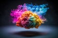 blast of colors explosion. Colorful creative brain. Luminous Mind, Inventor, Problem Solver, Artistic Insight