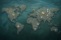 Representation of global pollution through a map made entirely of waste materials illustrating the overwhelming impact Royalty Free Stock Photo