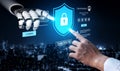 Futuristic Concept of Cyber Security with Robotic Hand and Human Touch on Digital Interface for Data Protection and Royalty Free Stock Photo