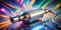 A Striking Visual of a White Catalytic Converter and Lambda Sensor Against a Dynamic Gradient Background Exploring