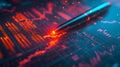 A striking visualization of financial data illuminated by a vibrant pen