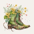Springtime Trailblazing: Watercolor Cowboy Boots in a Field of Wildflowers AI Generated