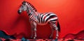 Striking zebra in bold red and black abstract setting with unique pattern. Generative AI Royalty Free Stock Photo