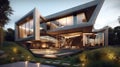 A strikingly modern home featuring sharp geometric shapes. Modern house architecture. AI generated