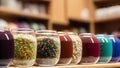 A Strikingly Vivid Assortment Of Colorful Sprinkles In Glass Jars AI Generative