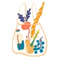 String bag with food. Vector illustration eco net shopping bag with products. Concept for zero waste, plastic free. Isolated on a Royalty Free Stock Photo