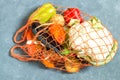 String bag with fresh organic vegetables from the farm