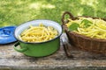 String beans meal with cooked yellow beans Royalty Free Stock Photo