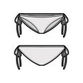 String bikinis fashion illustration with side ties, elastic waistband, low rise. Flat Mini-knickers panties lingerie
