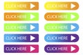 String click here. Colored push button. Graphic line for the site. Set of colored buttons. Vector illustration Royalty Free Stock Photo