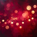 String of glowing warm light bulbs on a dark red textured background with bokeh effects string lights Royalty Free Stock Photo