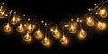 A string of light bulbs on a black background. Perfect for adding a touch of brightness and warmth to any project Royalty Free Stock Photo